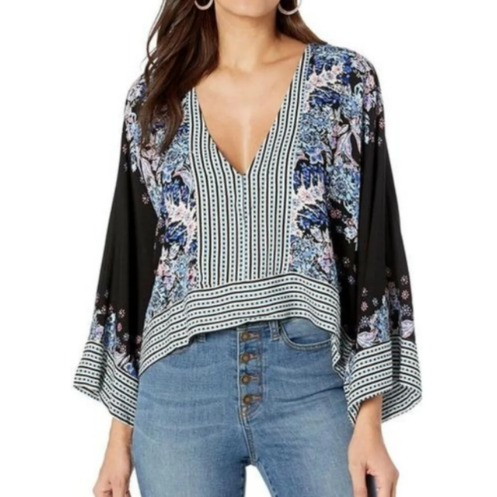 Free People Cropped Multicolored Boho Top